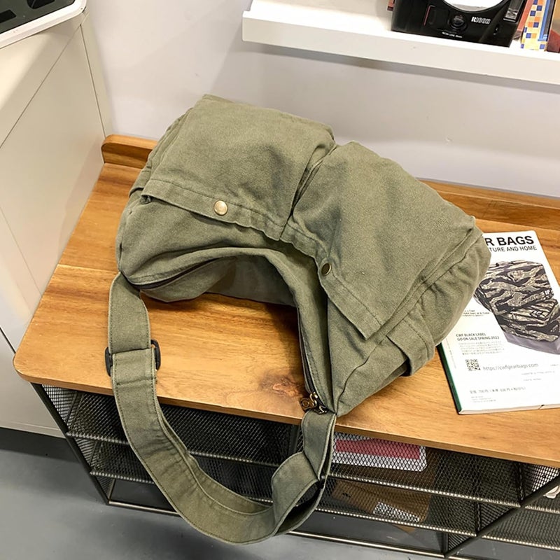KBTYE Store Canvas Messenger Bag Cute Crossbody Tote Bag Shoulder for Women Men for School Aesthetic Hobo with Multiple Pockets - Image 2